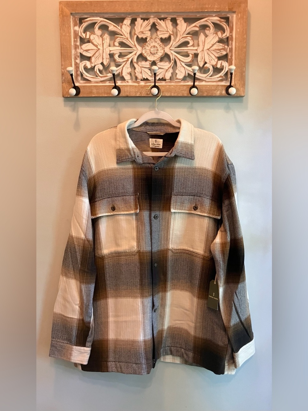 Mutual Weave Men’s Plaid Shacket Jacket - Brown & Cream Bid & Tall NWT 2X